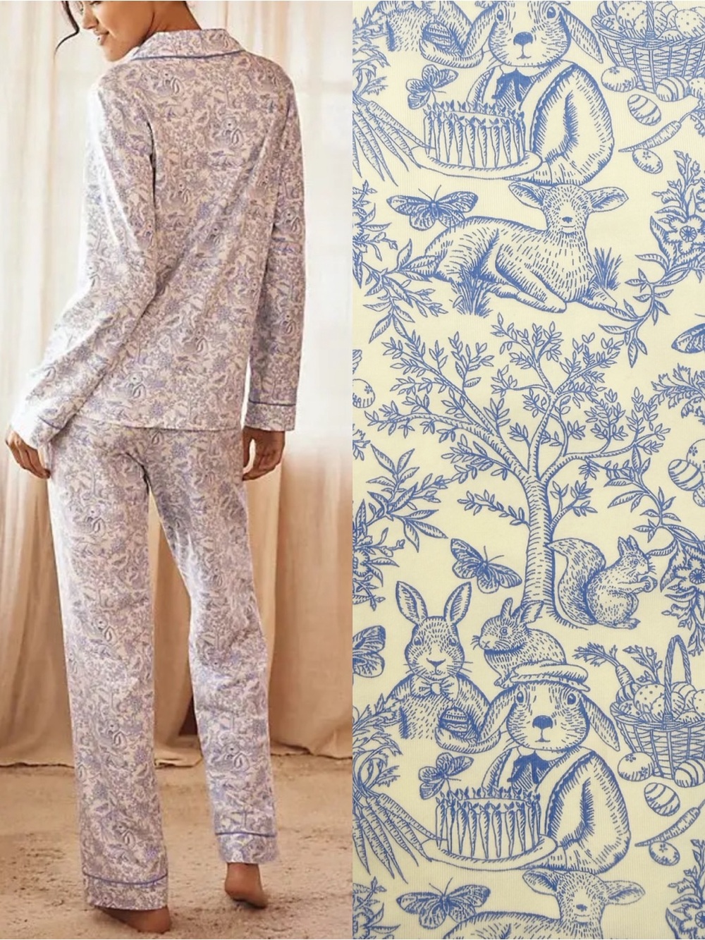 BedHead PJs X Anthropologie Fairytale Forest Pajama Set Blue White Two (2) Piece - Picture 3 of 16